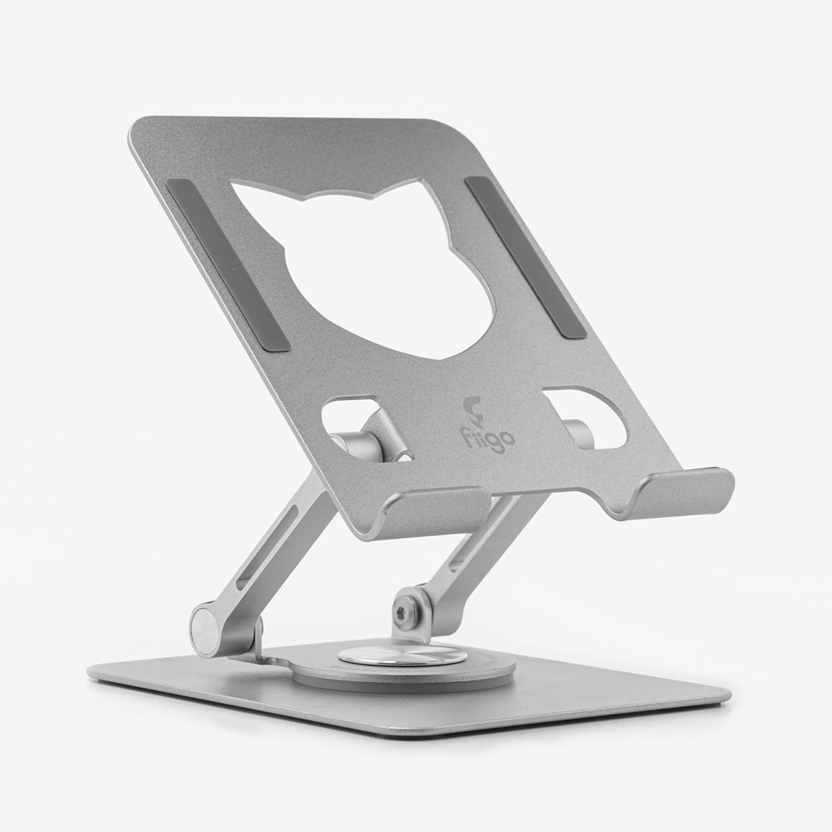 fiigo 360 Derece Dönebilen Tablet ve Telefon Standı Kedi Figürlü Metal Silver