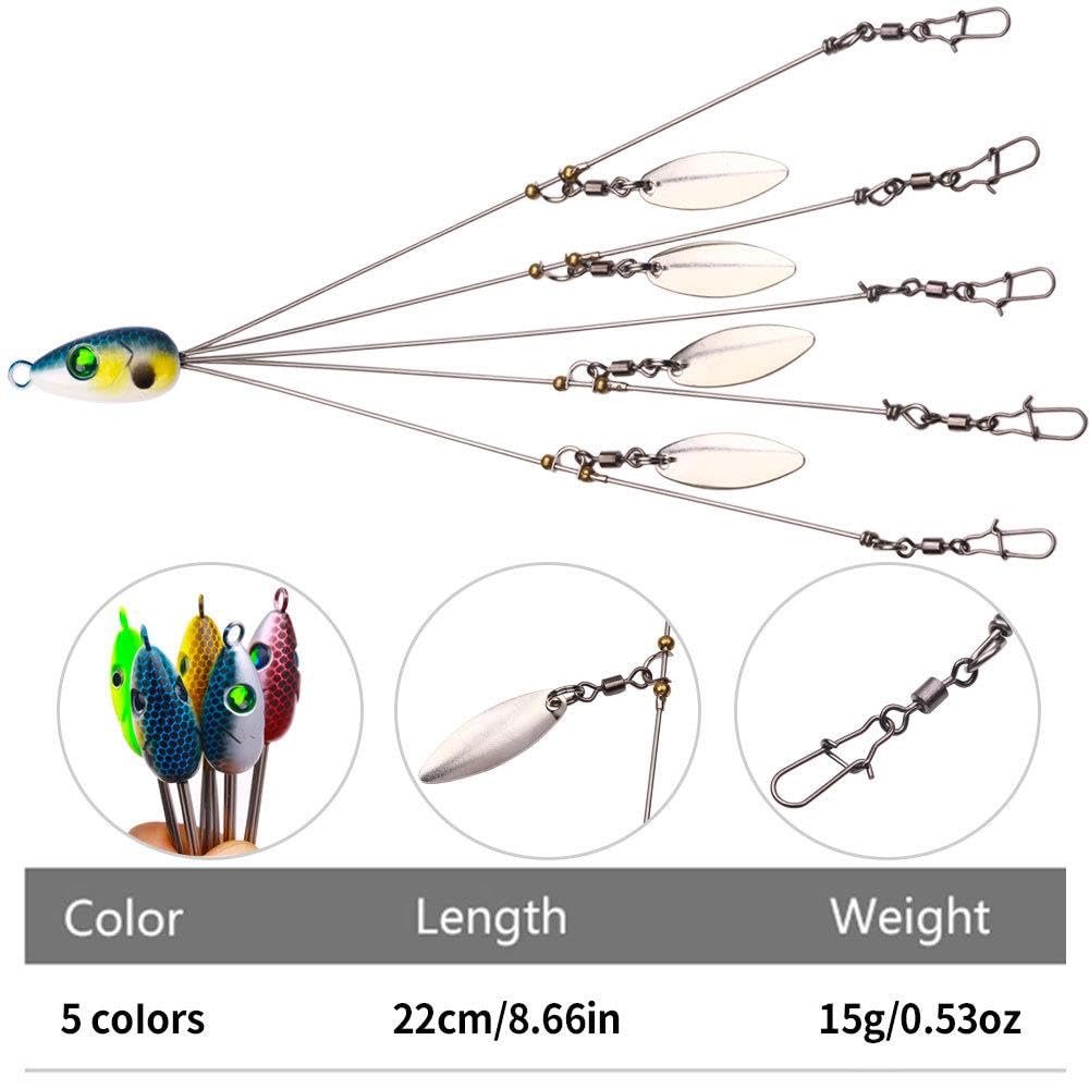 Valkyrie 5'li Alabama Rig 5 Kollu Fırdöndülü Levrek Şemsiyesi 16.8g 22cm – Spinner Kaşıklı Sahte Yem Sistemi
