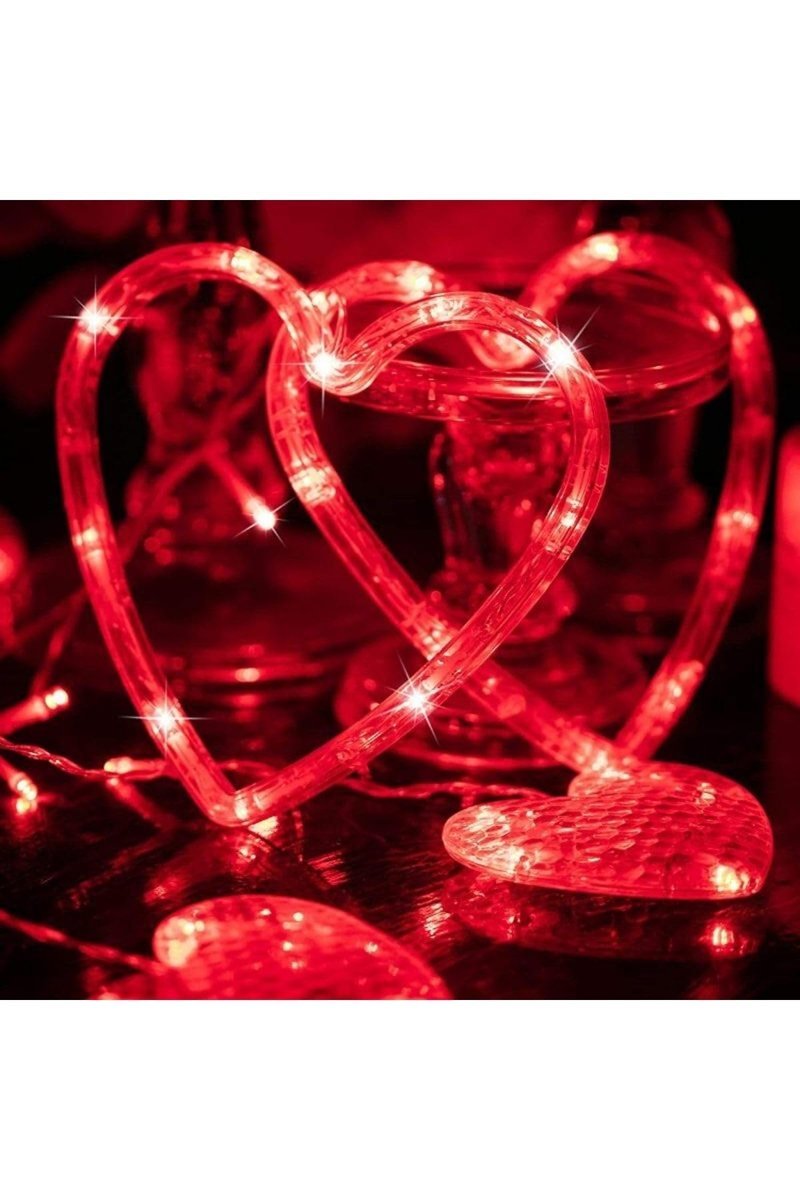 Kuzey Kırmızı Salkım Led Işık Kalpli Salkım Led Işık Yılbaşı Işıkları Vitrin Dekor Süsleme Işığı Red Light KIRMIZI