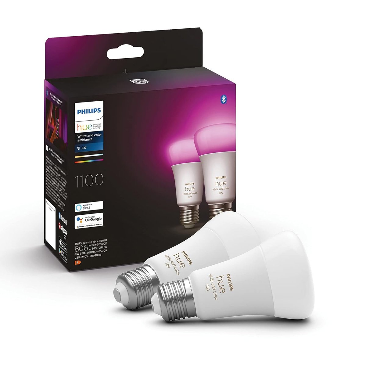 Philips HueWCA 9-75W Renkli Akıllı Ampul 2'li Ekopaket E27 Bluetooth Özellikli - 25.000 Saat Ampul Kullanım Ömrü