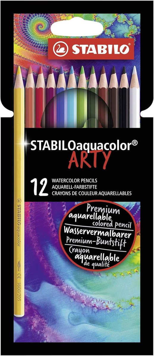 STABILO aquacolor ARTY - Kuru Boya Kalemi - 12'li Paket - Çeşitli Renkler