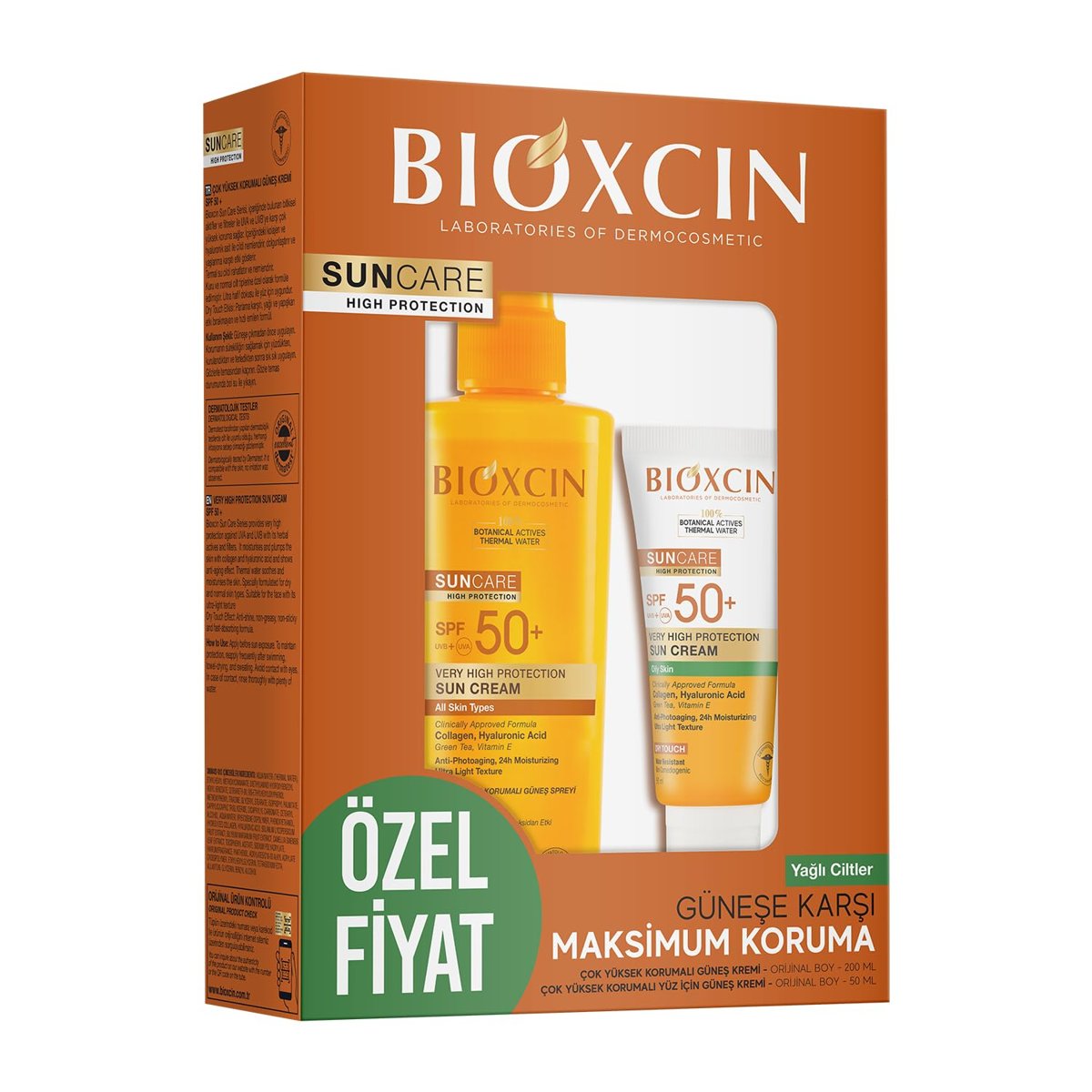Bioxcin Sun Care SPF 50 Güneş Koruyucu Set – Yüz Kremi 50 ml + Vücut Spreyi 200 ml – Kuru ve Normal Ciltler İçin, Suya Dayanıklı, Anti-Alerjik