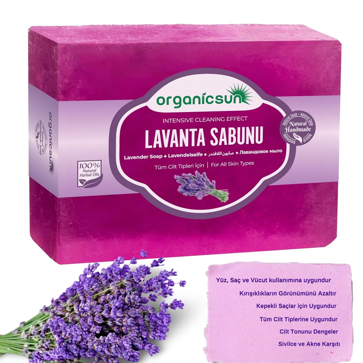 Organicsun Doğal Lavanta Sabunu 140 Gr 1 Adet Tüm Cilt Tipleri İçin Onarıcı Besleyici Natural
