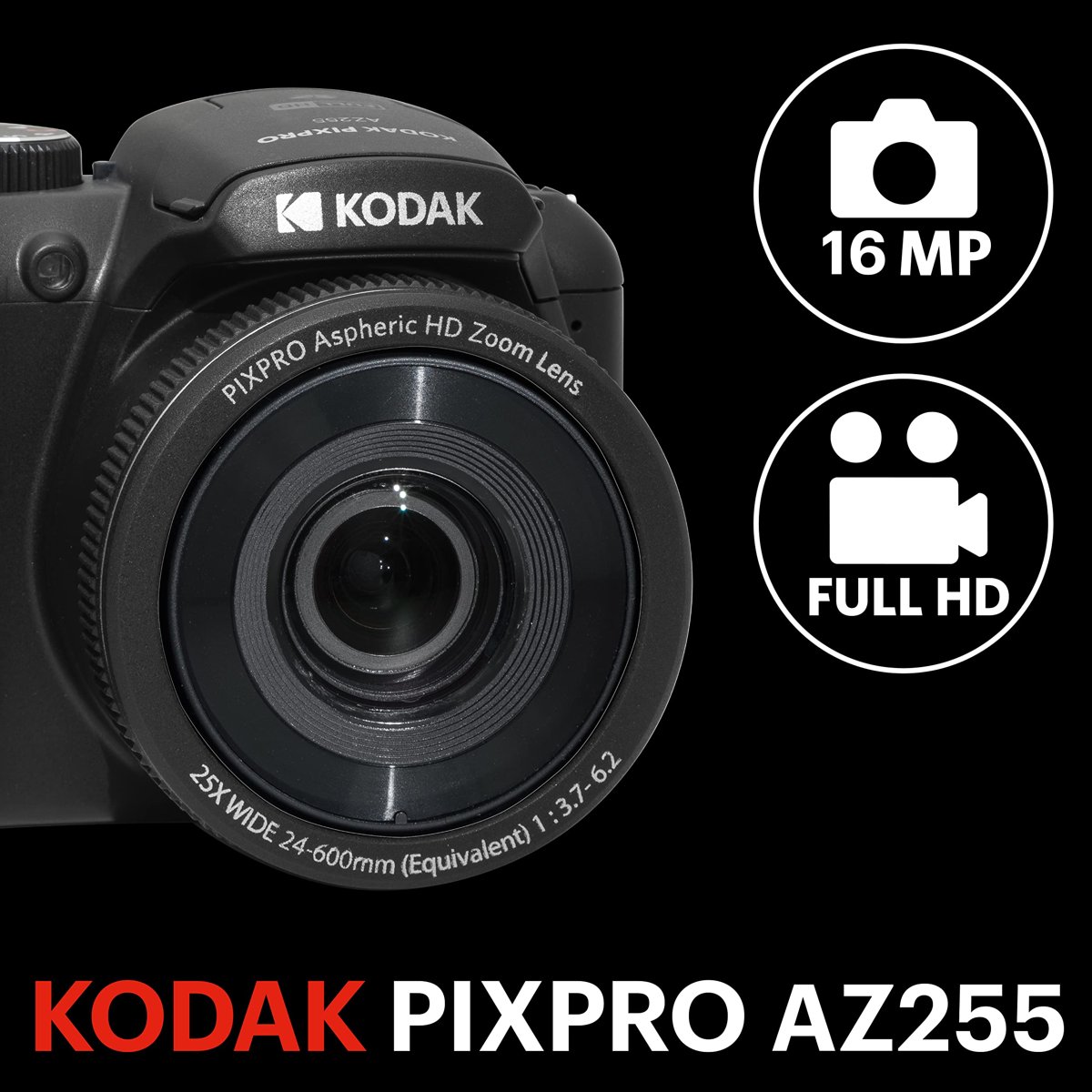 KODAK PIXPRO Astro Zoom AZ255-BK 16MP Dijital Fotoğraf Makinesi 25X Optik Zoom 24 mm Geniş Açı 1080P