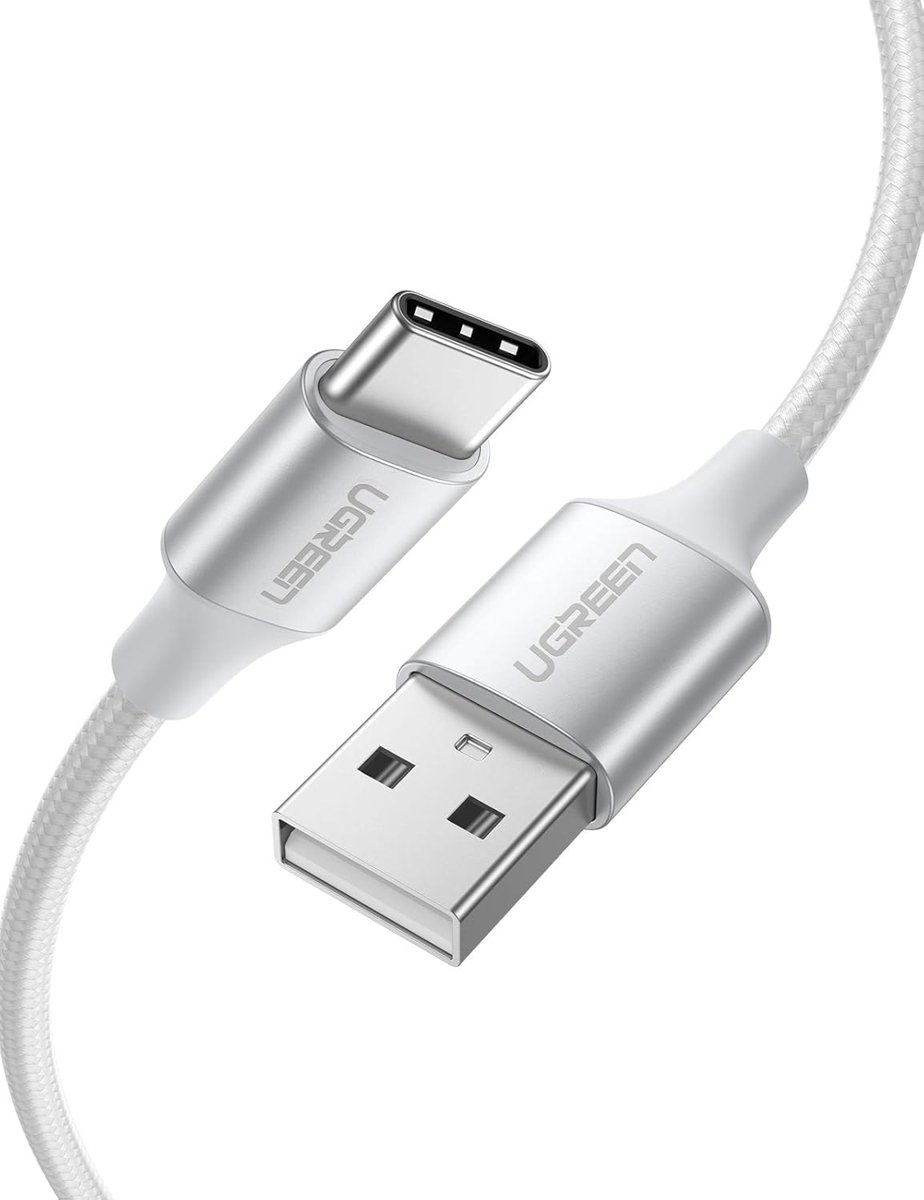 Ugreen Örgülü USB Type-C Şarj ve Data Kablosu, Beyaz, 2 Metre