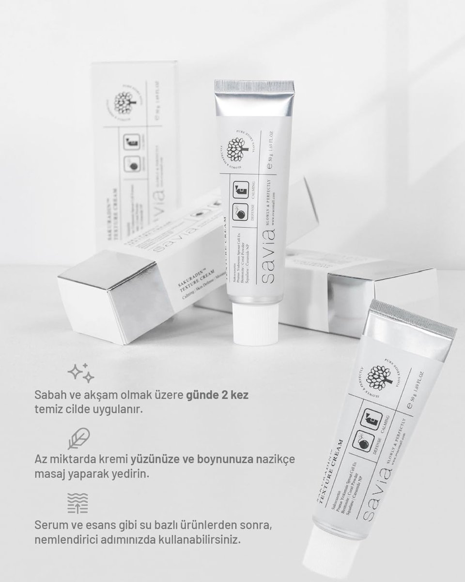 Savia Sakuradin Texture – 50g | Sakuranetin, Seramid, Peptit ve Camellia Yağlı Kore Nemlendirici Yüz Kremi | Kızarıklık Karşıtı, Hassas Ciltler İçin Yatıştırıcı ve Doku Yenileyici Kore Kremi - Ovaco