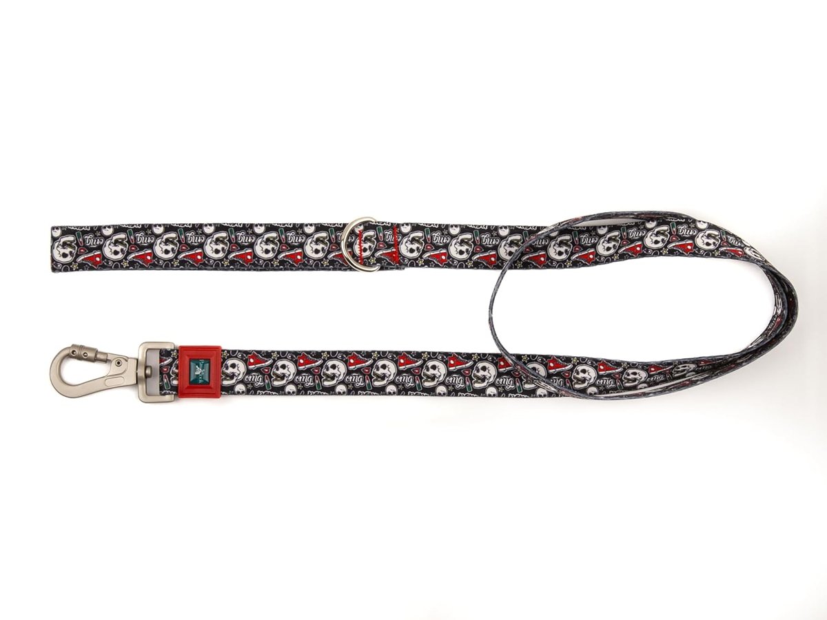 Pawlook Design Köpek Gezdirme Kayışı – Geri Dönüştürülmüş, Kadifemsi Dokulu, Çift Kilitli Karabina Kanca, 360° Dönüşlü, Dayanıklı  Şık Tasarım, Skull,Large