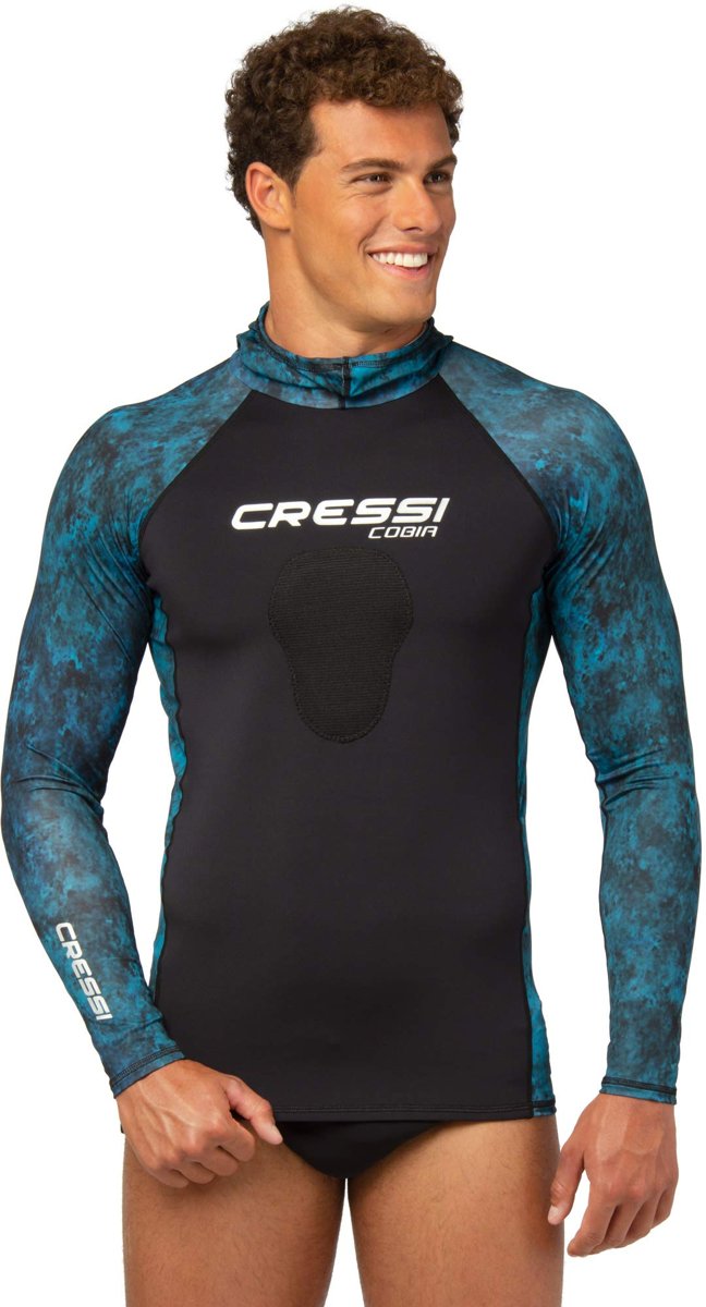 Cressi Üniseks Cobia Hunter Rash Guard Rash Guard su sporları ve göğüs kemiği koruması için kapüşonl