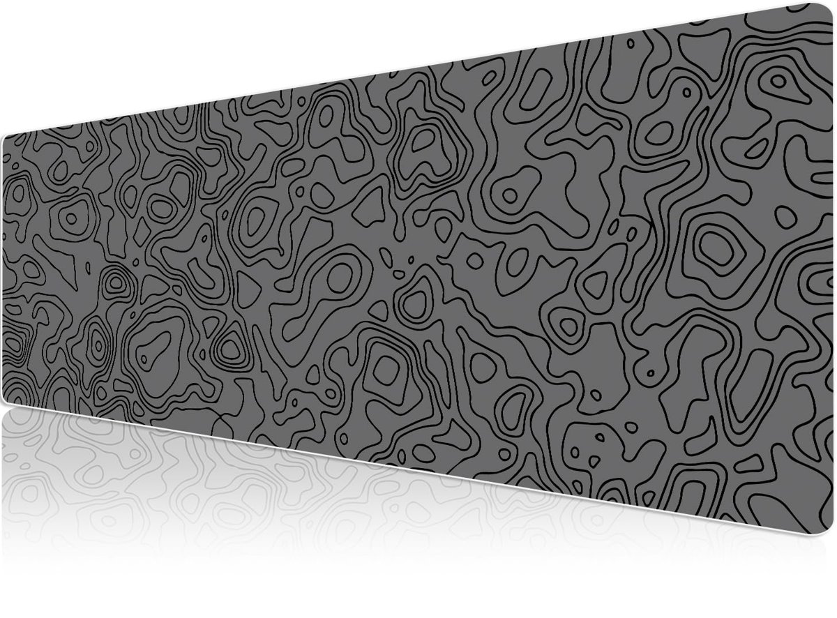 Klasse Pro - 10 Farklı Model Dikişli Kenar 90x40 cm Oyuncu Gaming Mouse Pad (Dark Grey Map Lines, 90