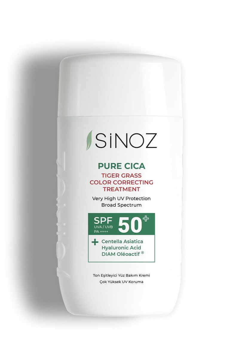 Sinoz Pure Cica Tiger Grass Anında Ton Eşitleyici Onarıcı Nemlendirici SPF50+ Sıvı Yüz Güneş Kremi PA++++ (Koyu Tenler İçin)
