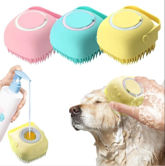 MADPET Turkuaz Şampuan Hazneli Kedi Köpek Yıkama Fırçası – Silikon Masaj Tarağı ile Evcil Hayvan Yıkama ve Tüy Temizleme – Kedi Köpek Banyo Fırçası