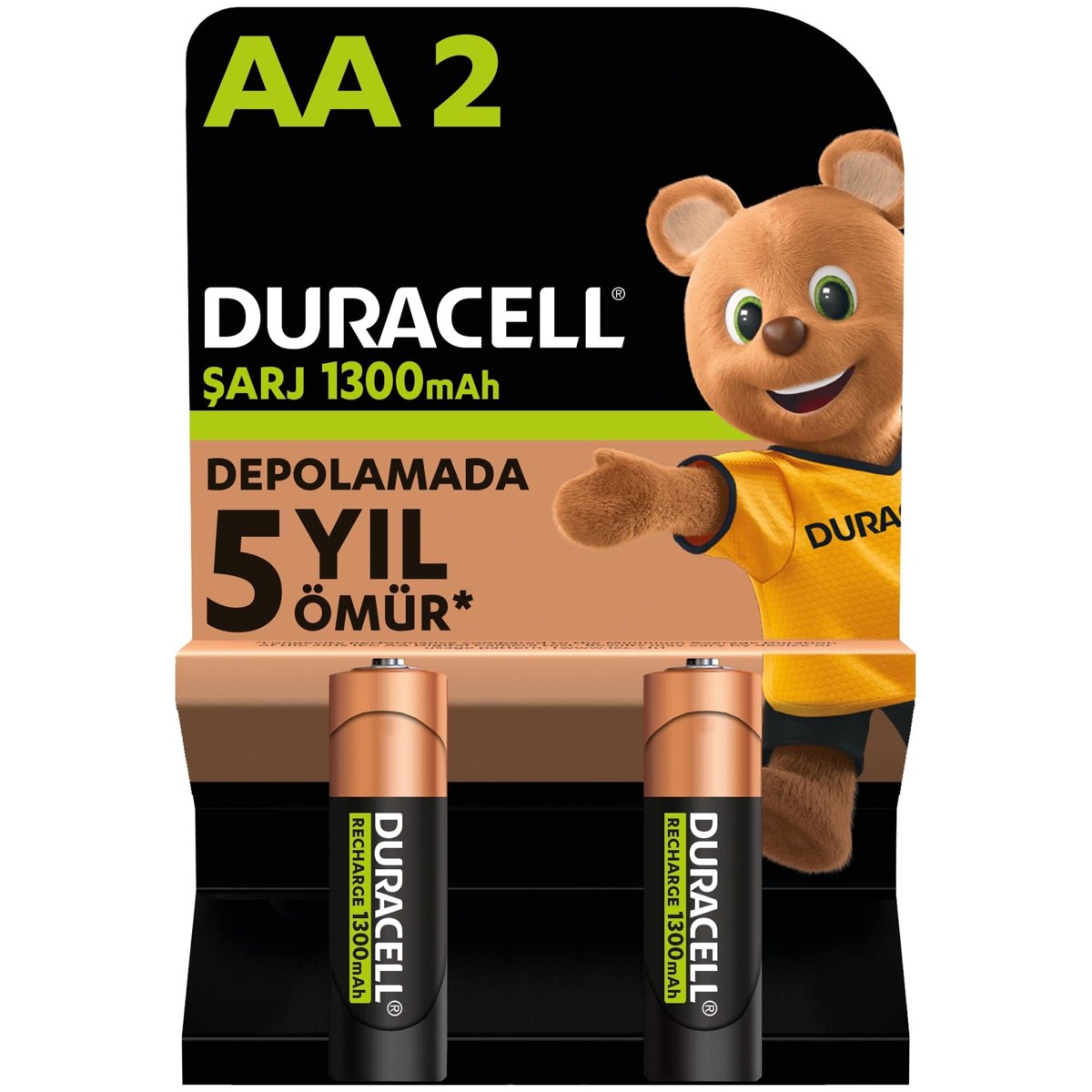 DURACELL ŞARJ EDİLEBİLİR AA Kalem Pil (2'li Paket), 1300 mAh NiMH