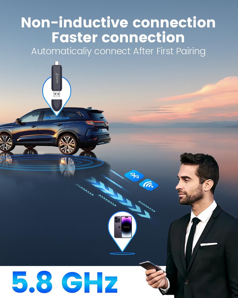 Carlinkit Mini SE Pro Kablosuz CarPlay Adaptörü/Kablosuz Android oto Adaptörü, Yüksek Dereceli Dayanıklılık, USB-C/A Evrensel Araç Adaptörü iOS/Android için