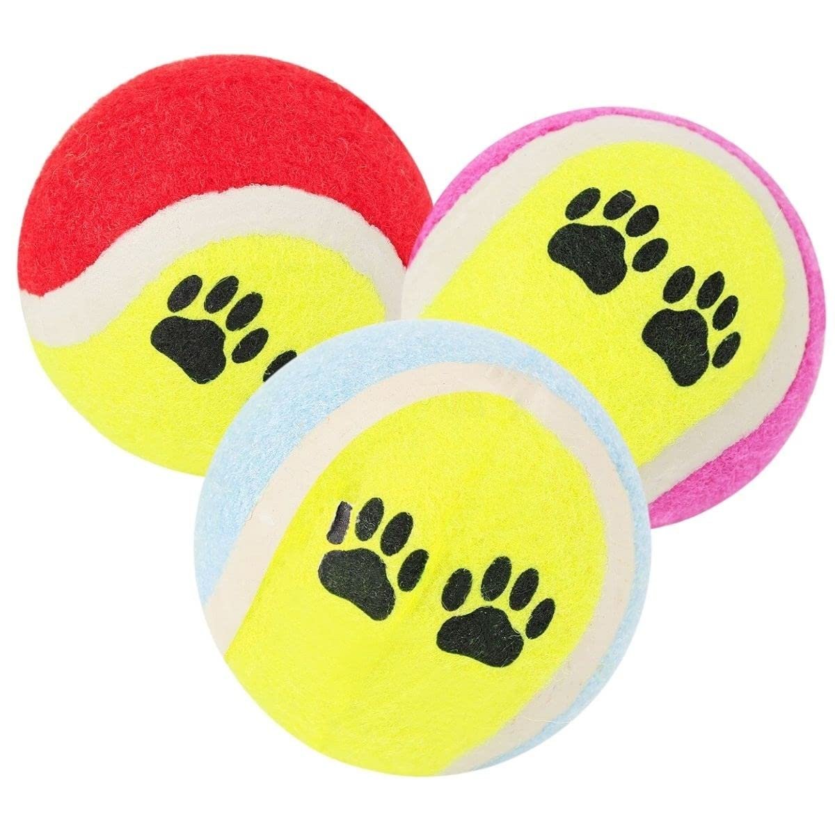 5DM- 3lü Renkli Desenli Tenis Topu Kedi Köpek Oyuncağı