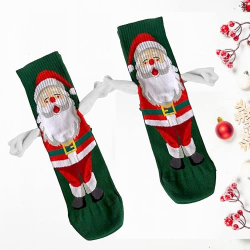 CARNAVAL SOCKS Yılbaşı Özel Noel Baba El Ele Tutuşan Çorap, Unisex, Pamuk, 3D Kol Detaylı, Yeşil, Kırmızı, Beyaz 37-47 arası