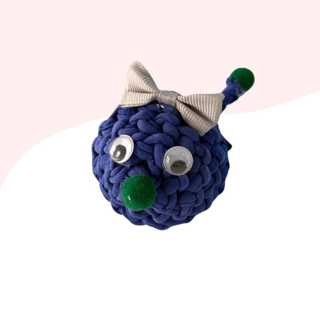 Çıngıraklı Örme Kedi Oyuncağı 9Cm Mavi