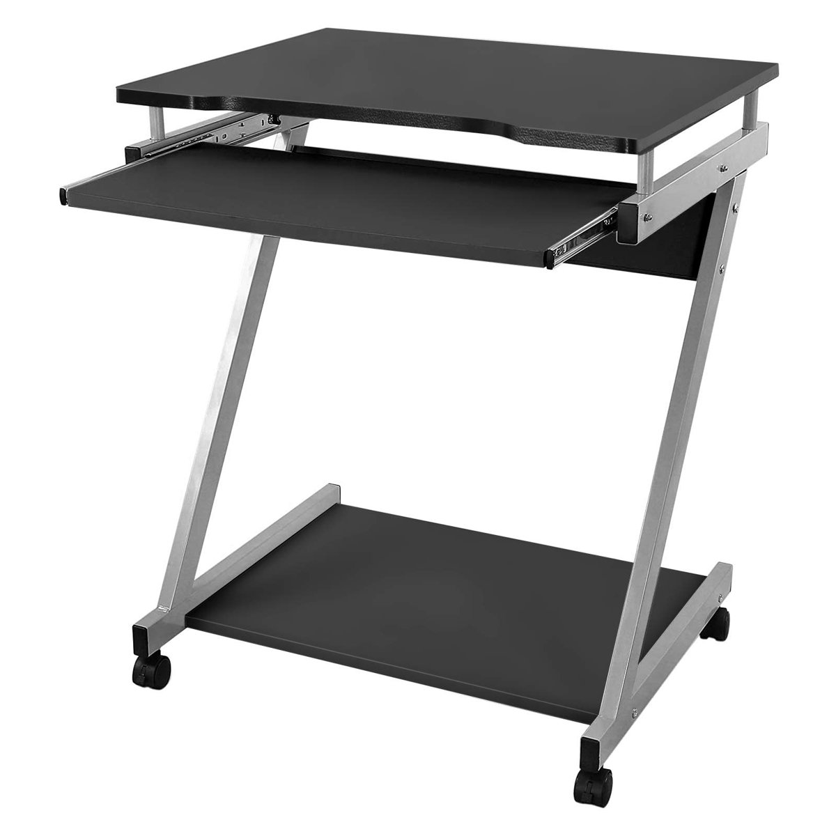 Vasagle Çalışma Masası, 2'Si Frenli Toplam 4 Tekerlekli Bilgisayar Masası, Pc Masası, Pürüzsüz Klavye Çekmecesi, Kolay Montaj, Yerden Tasarruflu Z-Şekilli Pc Masası, Siyah, Lcd811B
