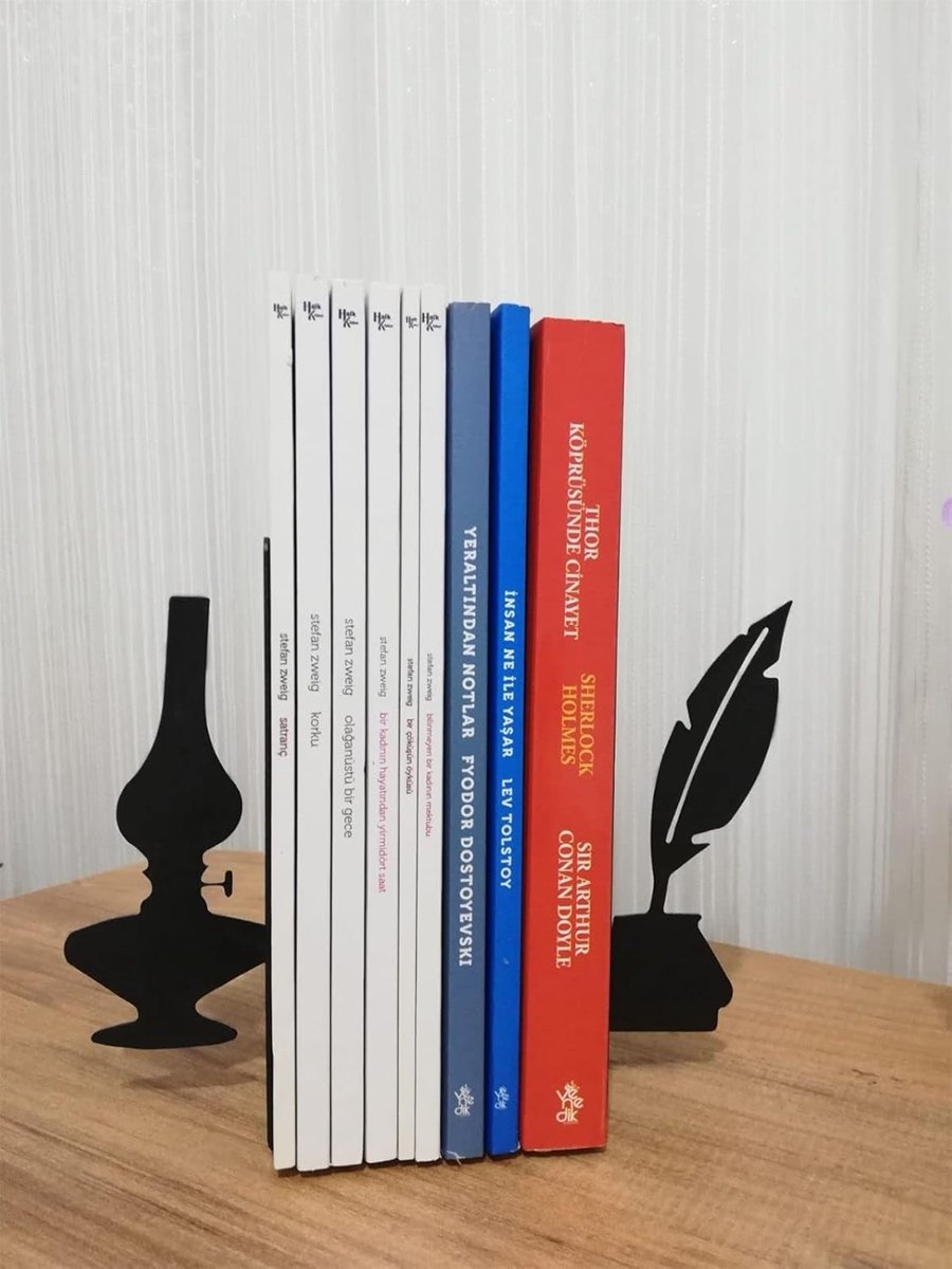 Risingmaber Dekoratif Divit ve Gaz Lambası Desenli Metal Kitap Tutucu 2’li paket MK15S