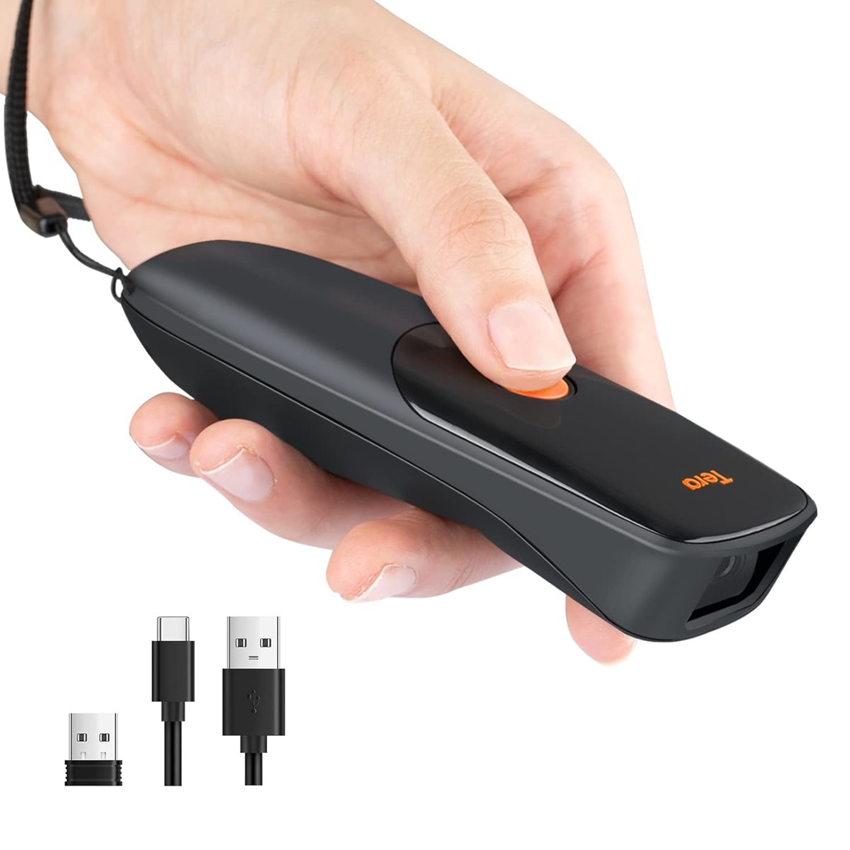 Tera 1300 Kablosuz 1D 2D QR Barkod Okuyucu | Mini Taşınabilir 3in1 (Bluetooth, 2.4G, USB) | Cep Tipi El Tarayıcı | Zaman Damgalı