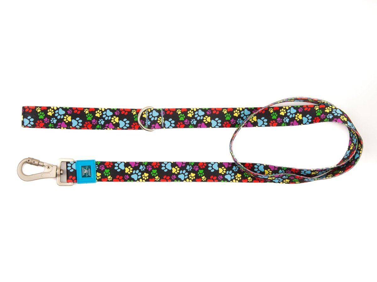 Pawlook Design, Köpek Gezdirme Kayışı – Geri Dönüştürülmüş, Sağlam Metal Kancalı, Yumuşak Dokulu, Emniyetli, Tüy Toplamaz, Ayarlanabilir, Küçük ve Büyük Irklar için, Renkli Pati Small