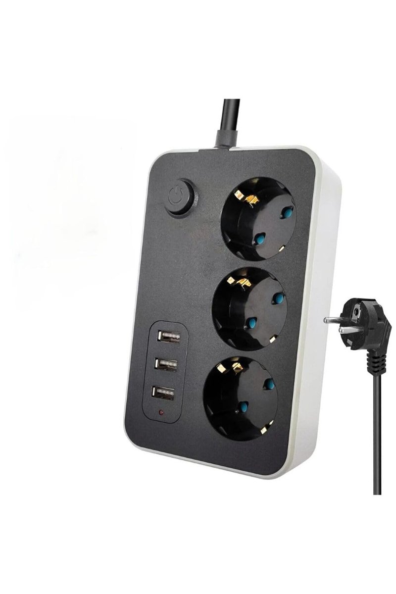 Orret Home Akım Korumalı Priz 3 Priz 3 USB Girişli 2.1A Uzatma Kablosu 2 Metre, Termal Korumalı Çoklu Priz, Açma Kapama Düğmeli USB Şarjlı Uzatma Prizi
