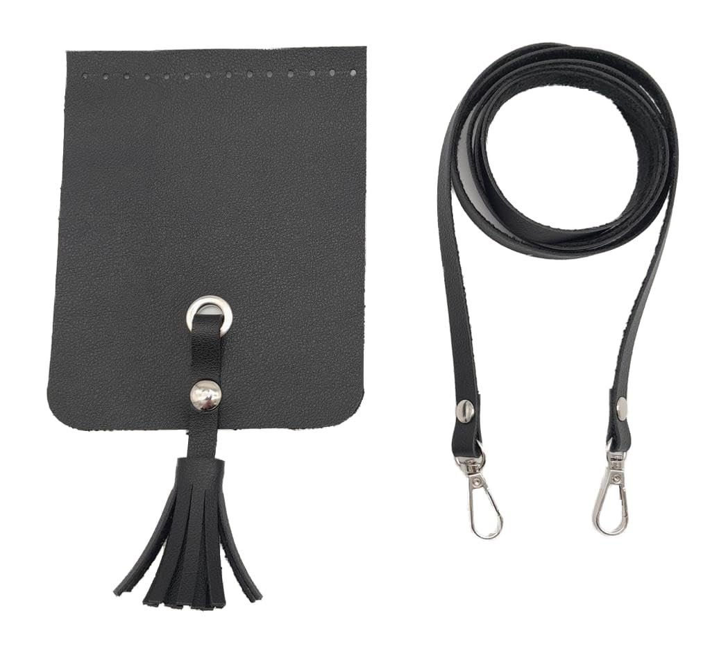 Angel Çanta Aksesuarları Aksesuar Siyah Suni Deri Püskül Kapaklı Cep Telefonu Mini Bag Seti Gümüş Metal