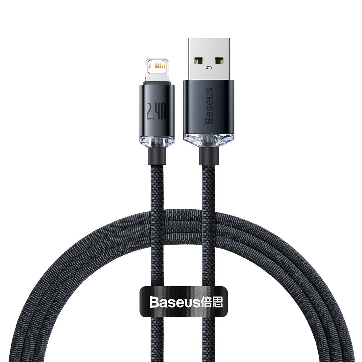 Baseus Crystal Shine Hızlı Şarj Kablosu, Lightning – 1.2m, iPhone Uyumlu, Güçlendirilmiş Yapı, Dayanıklı ve Hızlı Veri Aktarımı, Siyah