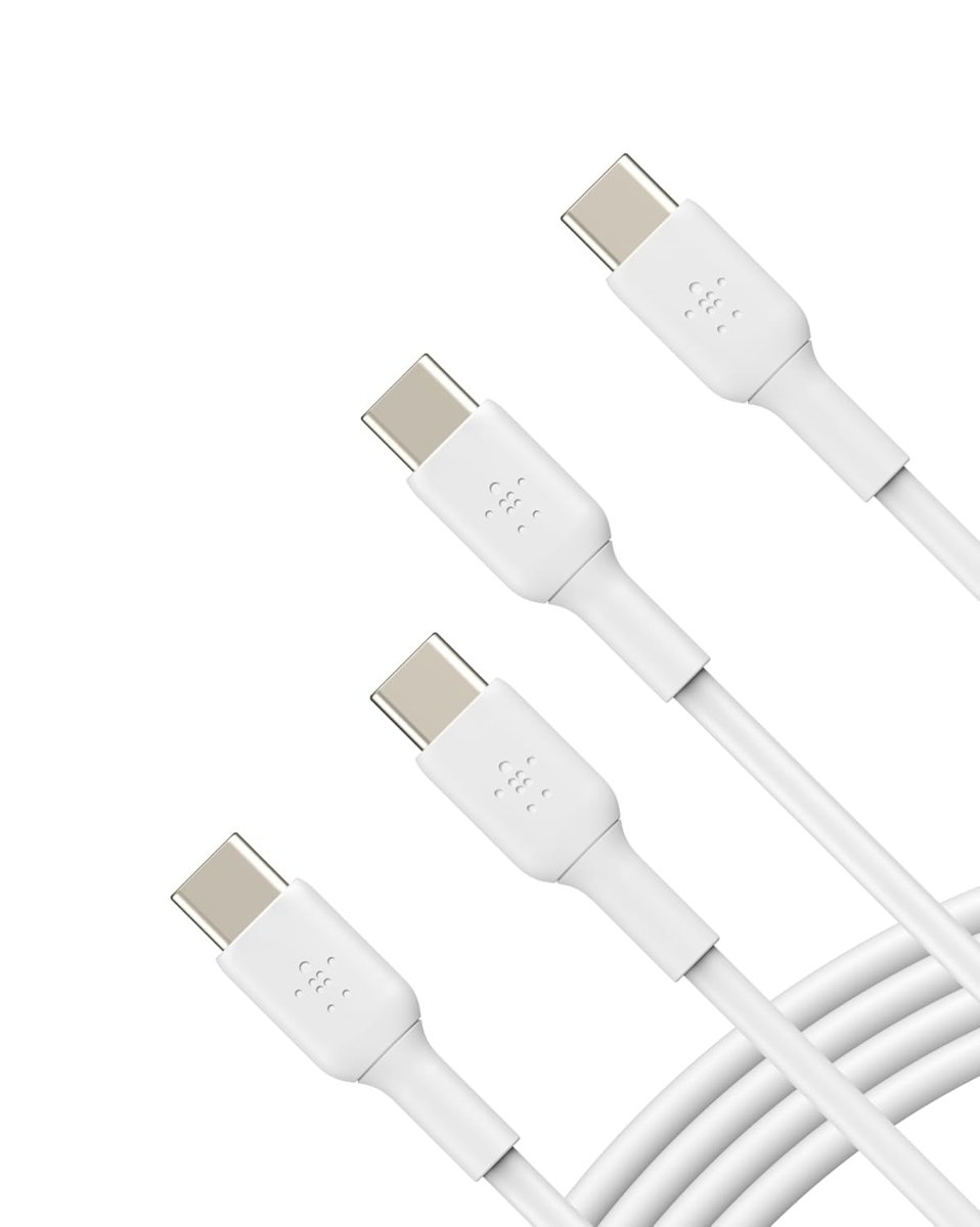 Belkin USB-C - USB-C Kablosu (1M/3.3ft), iPhone 15, iPhone 15 Pro, iPhone 15 Pro Max, iPhone 15 Plus, Galaxy S23, S22, Not, Piksel, iPad Pro, USB-C Kablosu için USB-C Hızlı Şarj Kablosu - Beyaz (2'li