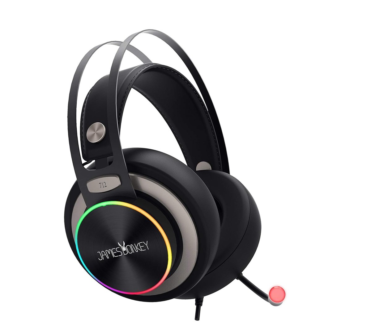 JamesDonkey James Donkey 712 Siyah 7.1 Surround RGB Gaming Kulaklık Neodimyum 50mm Sürücüler 112dB Hassas Mikrofon -43dB RGB LED Aydınlatmalı Manuel + Yazılımla Ses Kontrol USB Bağlantı ve Ses Kartı