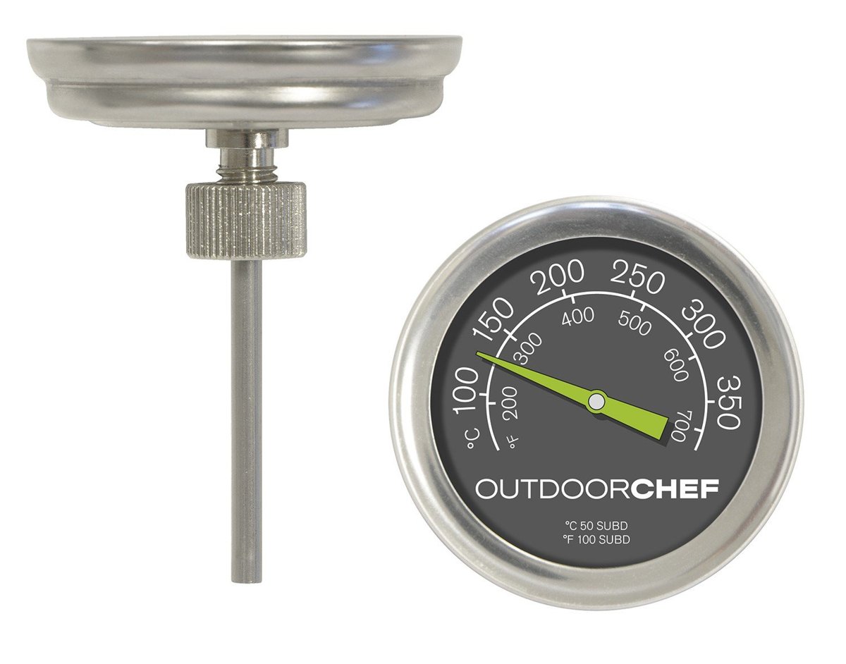 Outdoorchef 400 °C'ye kadar mangal termometresi, klasik kapak termometresi, ekstra büyük kadranlı