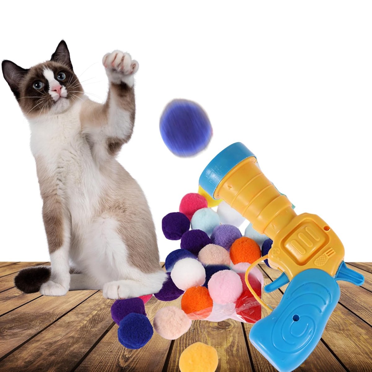 İnteraktif Kedi Oyun Tabancası, Peluş Top Atan İnteraktif Kedi Oyun Tabancası - (Hediye Peluş Toplar