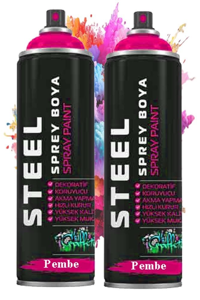 Pembe Sprey Boya 200 ml 2 Adet Hızlı Kuruyan Profesyonel Ahşap Plastik Demir Metal Cam Porselen Duvar Renkli