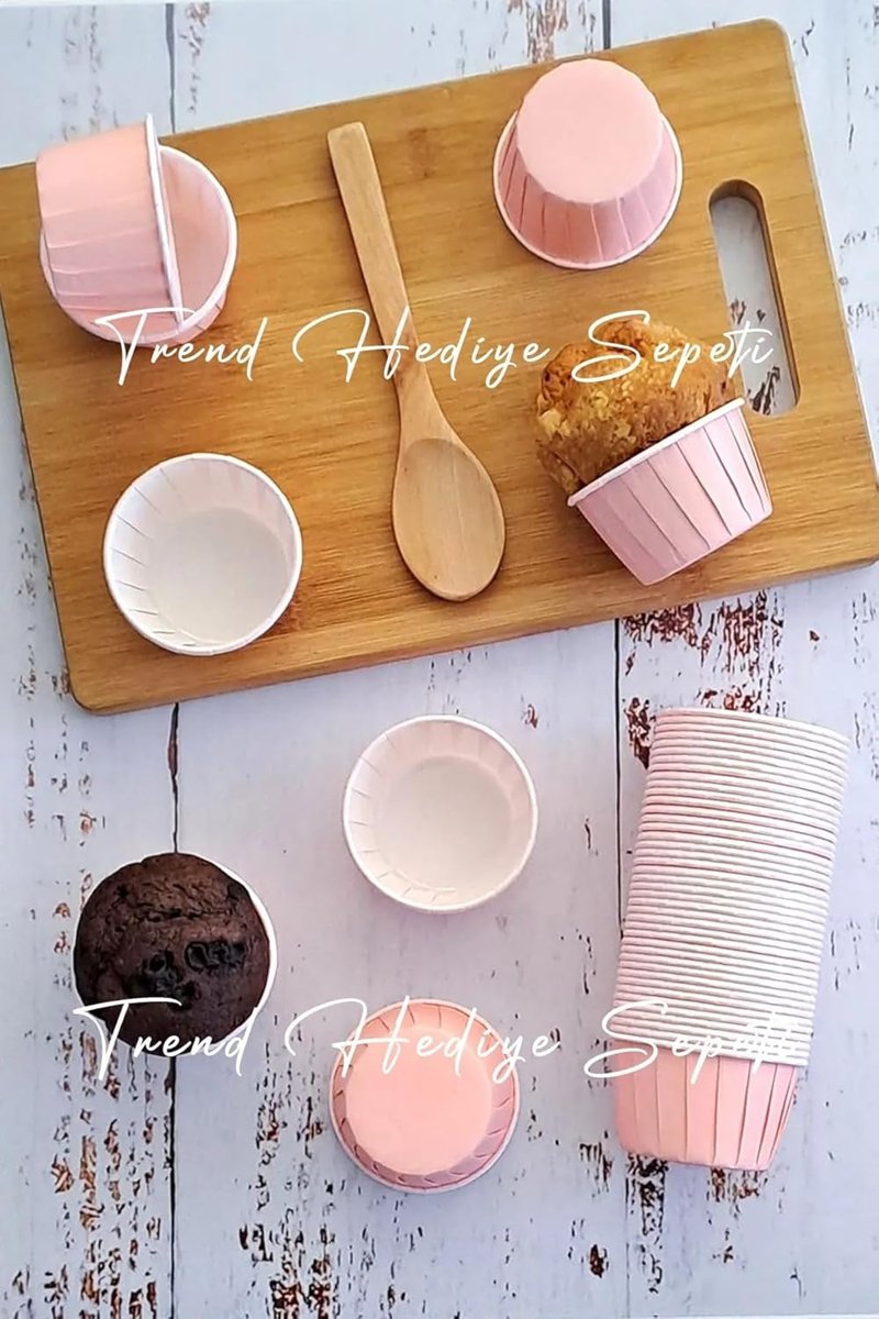 Trend Hediye Sepeti 50'li Soft Pastel Pembe Muffin Cupcake Kalıbı Kek Kapsülü, Muffin Kek Kalıbı, Airfryer Uyumlu