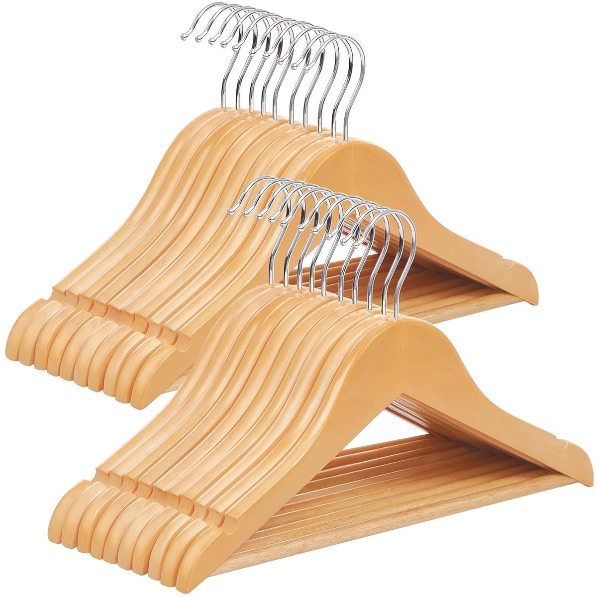 SONGMICS Çocuk Ahşap Askıları, 20'li Paket, Çentikli Askı, 360 Derece Döner Kanca, Doğal, 35 cm Crw0