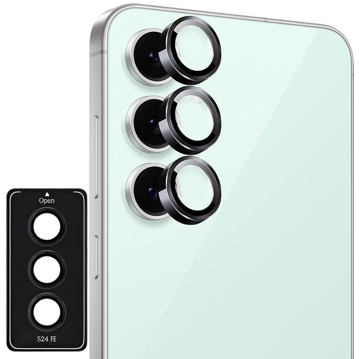 Rongep Samsung Galaxy S24 FE için Kolay Kurulum Aparatlı Kamera Lens Koruyucu 9H Temperli Cam HD Görüntü Darbelere Karşı S24 FE Koruyucu Alüminyum Alaşım Çerçeve S24 FE Kamera Koruması (Siyah)