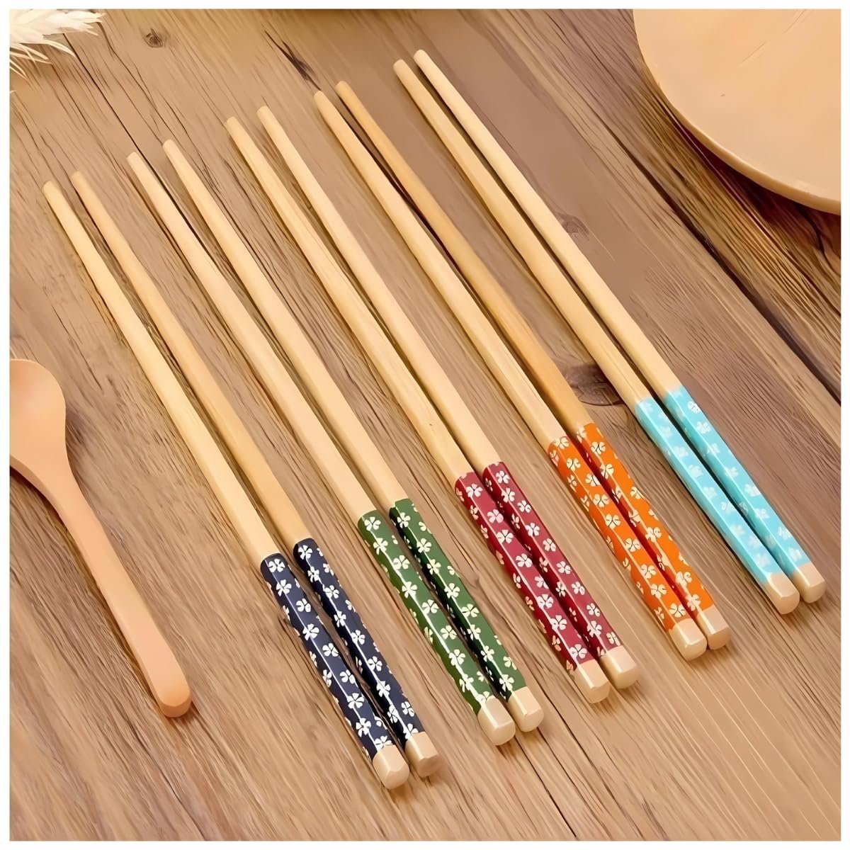 10 Adet Bambu Desenli Yıkanabilir Çin Çubuk - Sushi, Ramen ve Noodle Yemek Çubukları Seti