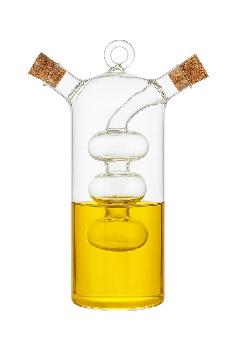Jenisa Çift Hazneli Cam Premium Yağdanlık  Sirkelik -360ml Zarif Ve Şık Tasarım