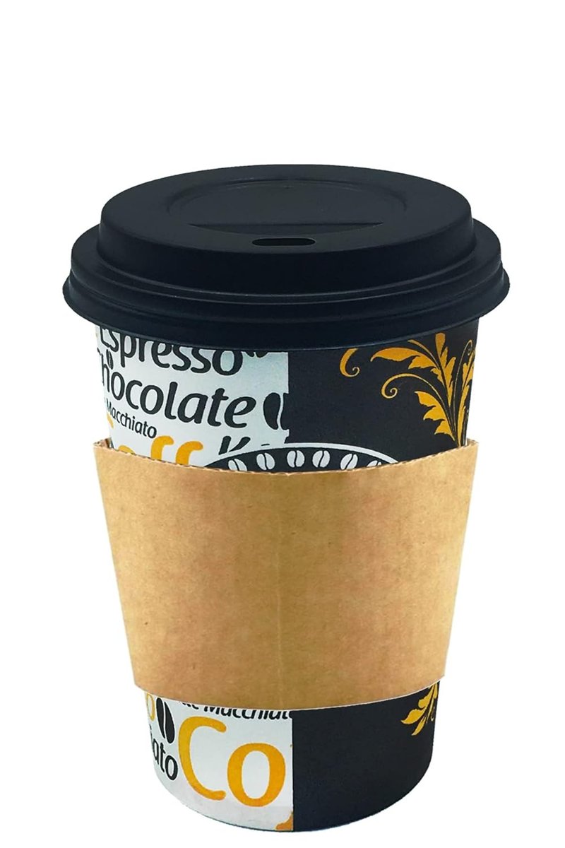 Afra Tedarik 12 Oz Siyah Kapaklı Tutamaçlı Karton Bardak Latte Kahve Kağıt Bardak Sleeve 300 ml - 10