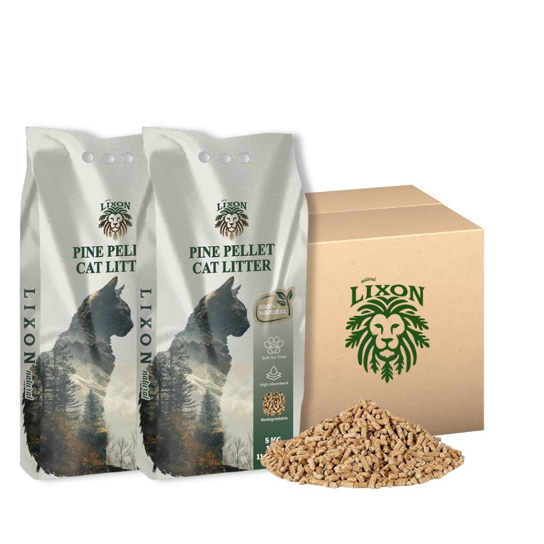 Lixon Natural Doğal Çam Peleti Kedi Kumu 10 Kg (20L) Yavru/Yetişkin Kediler, Kemirgenler için%100 Biyobozunur - Astımlı Kediler için Uygun - Kimyasal İçermeyen - Yüksek Emiş Gücü - 5 Kg x 2 Adet