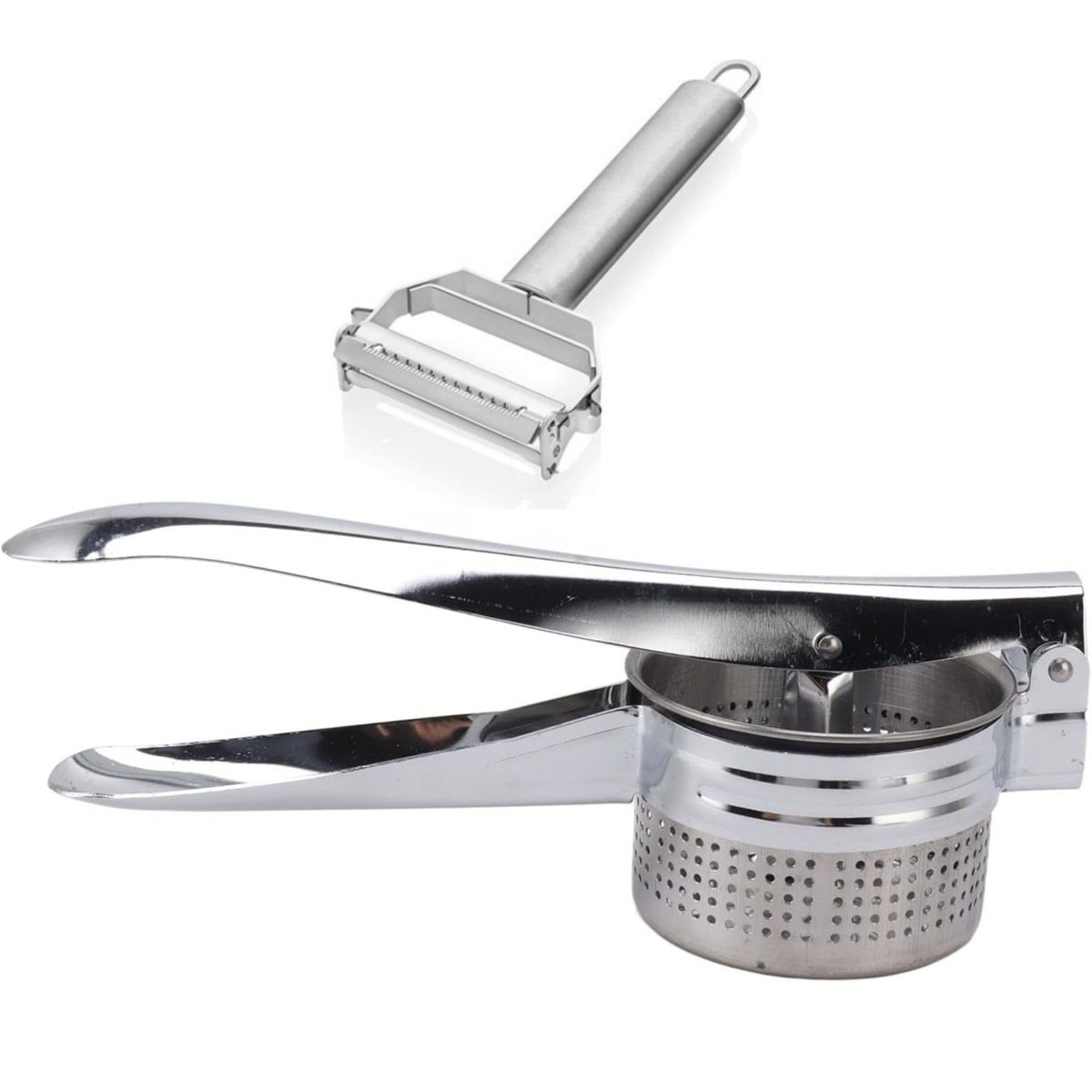 AEE® Patates Ezici & Çift Başlı Patates Soyacağı Seti – Paslanmaz Çelik Metal Gövde – Ergonomik Saplı Mutfak Aparatları – Püre, Sebze Ezme ve Soyma Seti