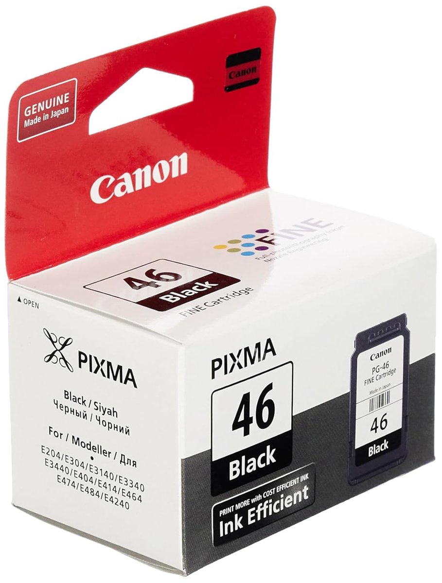 Canon PG-46 Orijinal Siyah Mürekkep Kartuşu, 400 Sayfa Baskı (9059B001)