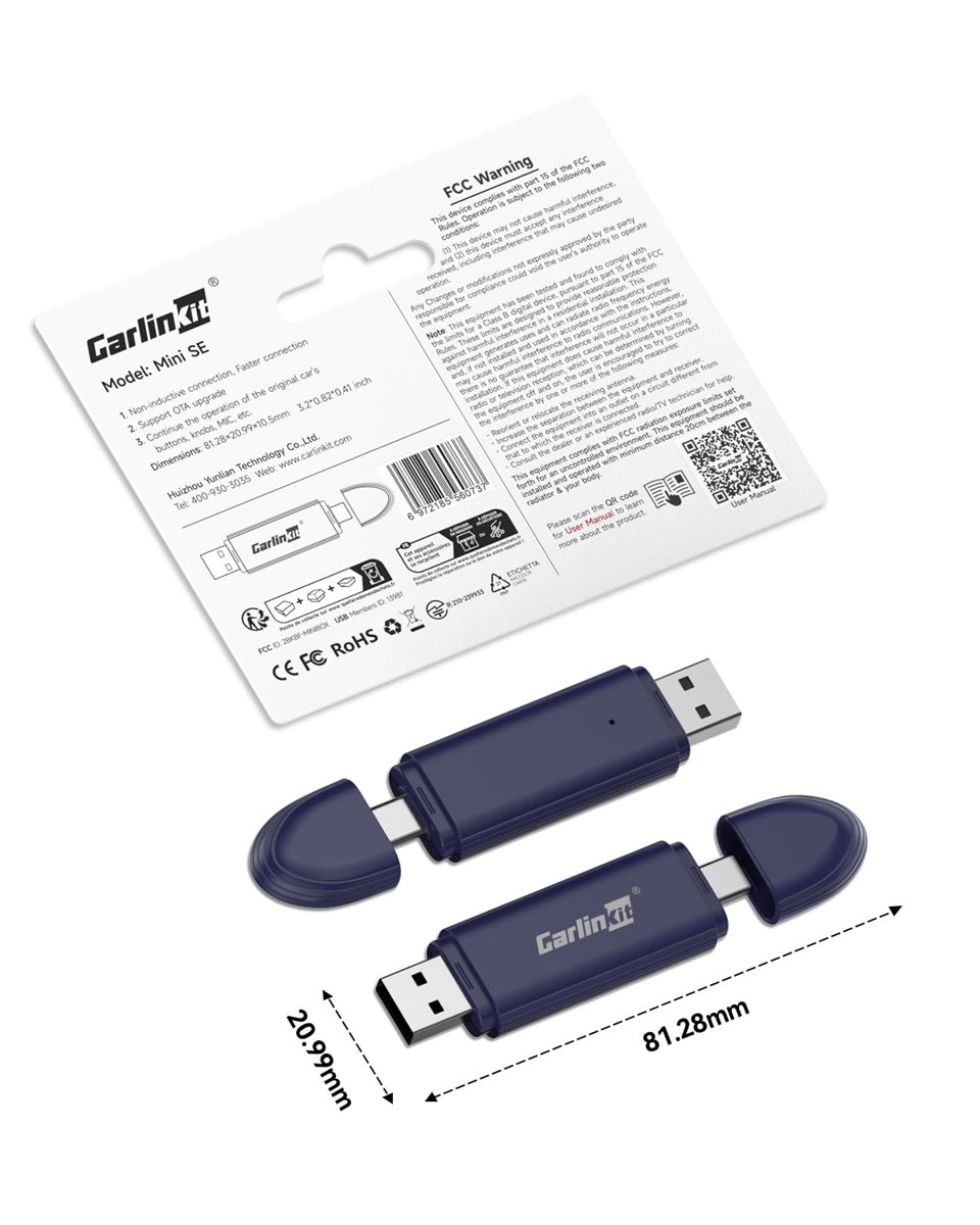 Carlinkit Mini SE Pro Kablosuz CarPlay Adaptörü/Kablosuz Android oto Adaptörü, Yüksek Dereceli Dayanıklılık, USB-C/A Evrensel Araç Adaptörü iOS/Android için