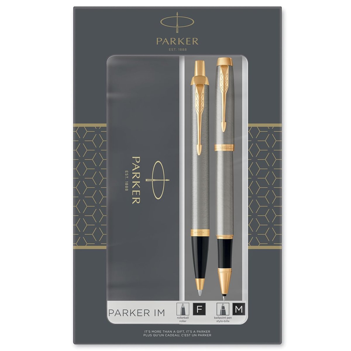 Parker Im Duo Tükenmez Roller Kalem Ikili Set Krom Gövde Altin Kaplama Klips