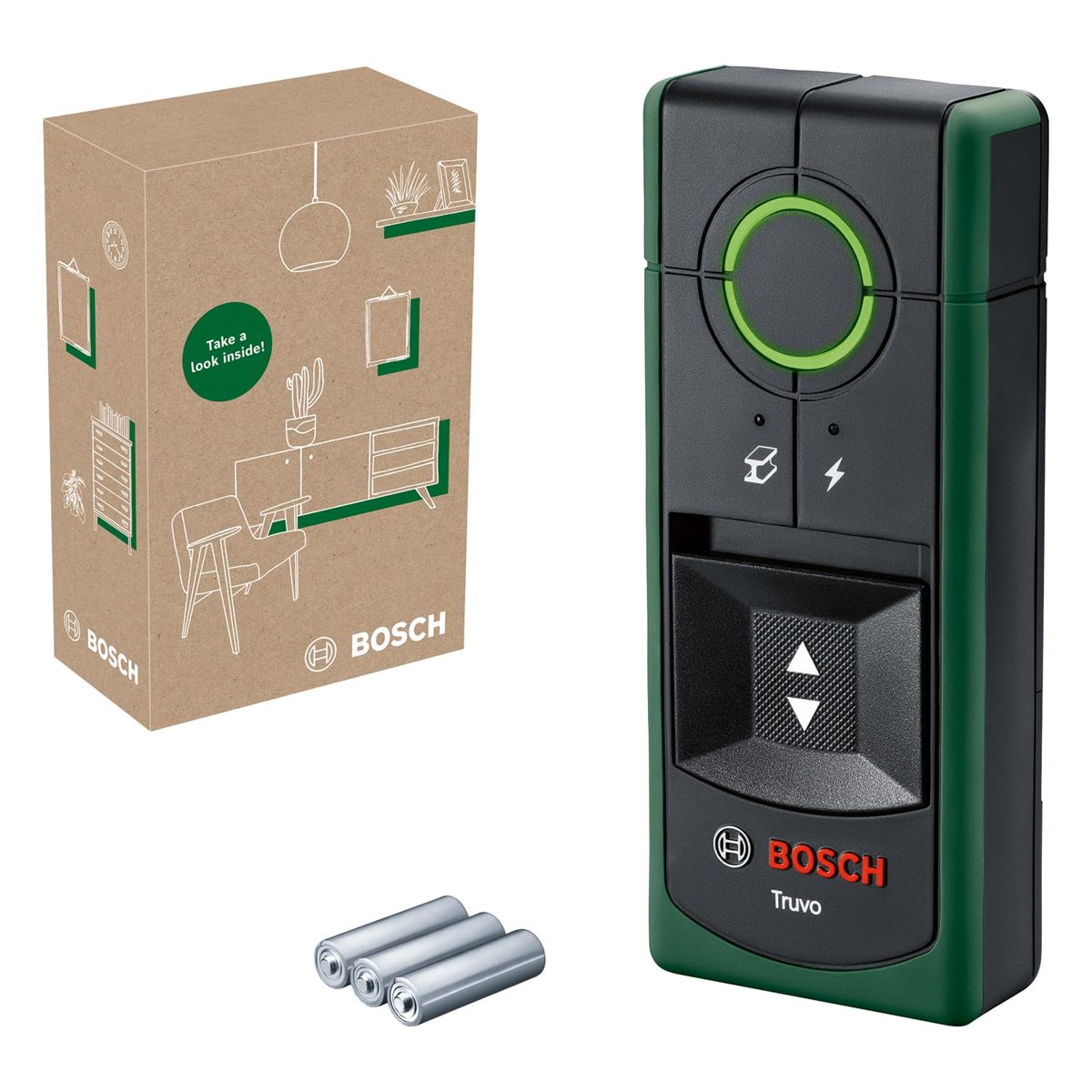 Bosch Home  Garden Truvo Duvar Dedektörü (Tek Tuşla Kolay Kullanım, Metallerin ve Akım Geçen Kabloların Tespiti, Duvarda 70mm'ye kadar çalışma maesafesi, Geri Dönüştürülmüş Malzemeden Katon Kutu)