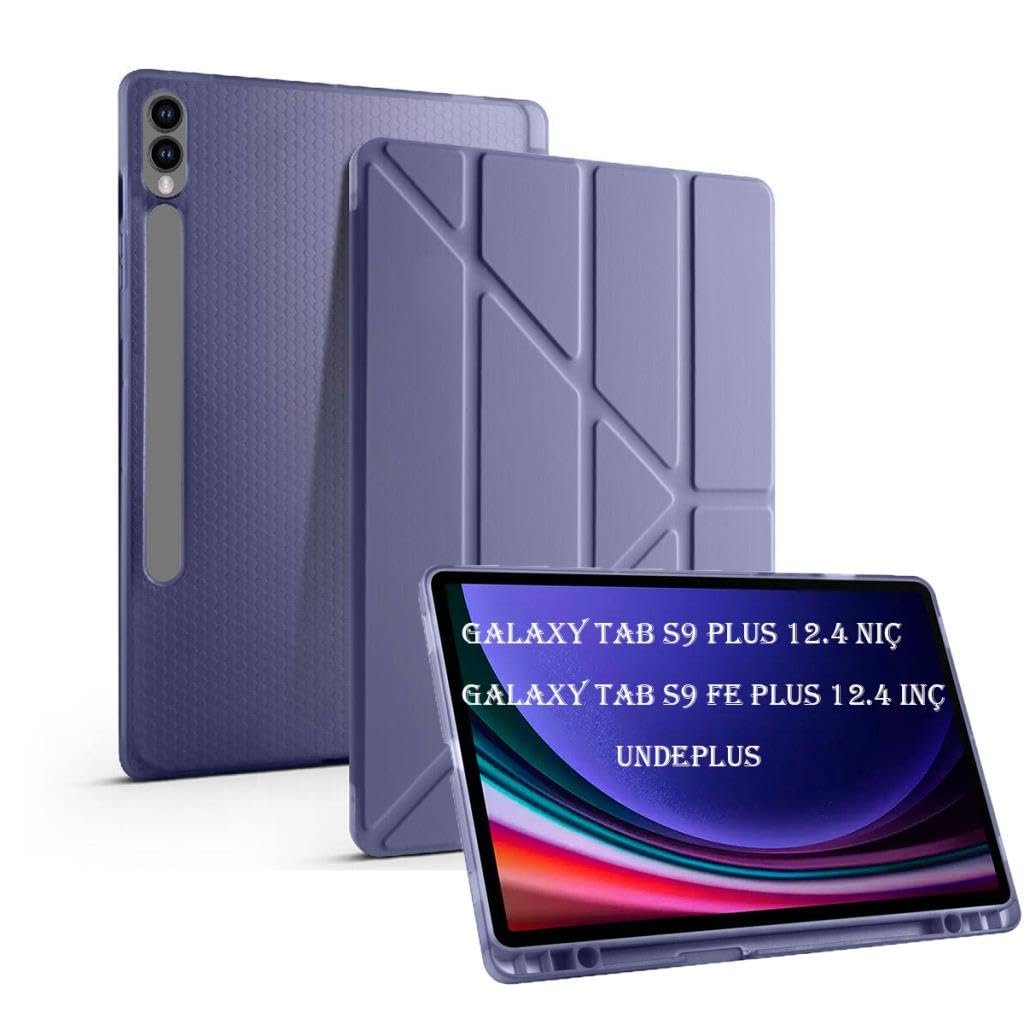 UnDePlus Samsung Galaxy Tab S9 FE Plus/S10 Plus ile uyumlu Kılıf Kalem Bölmeli Trifolding Case X610