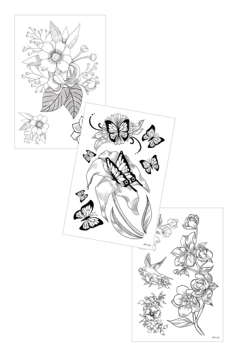 ARTİKEL 3'Lü Geçici Dövme Seti,Geçici Tattoo,Vücut Dövme,Kol Bilek Dövme,Boyun Dövme,Sırt Dövme