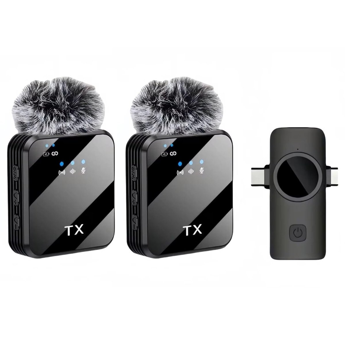 Coverzone Kablosuz Yaka Mikrofonu Çiftli Mikrofon iPhone 15 16 17 ile Uyumlu TYPE-C/Lightning Portlu Telefon PC Tablet Video Kayıt Röportaj Canlı Yayın Vlog Kablosuz Mikrofon F15-2