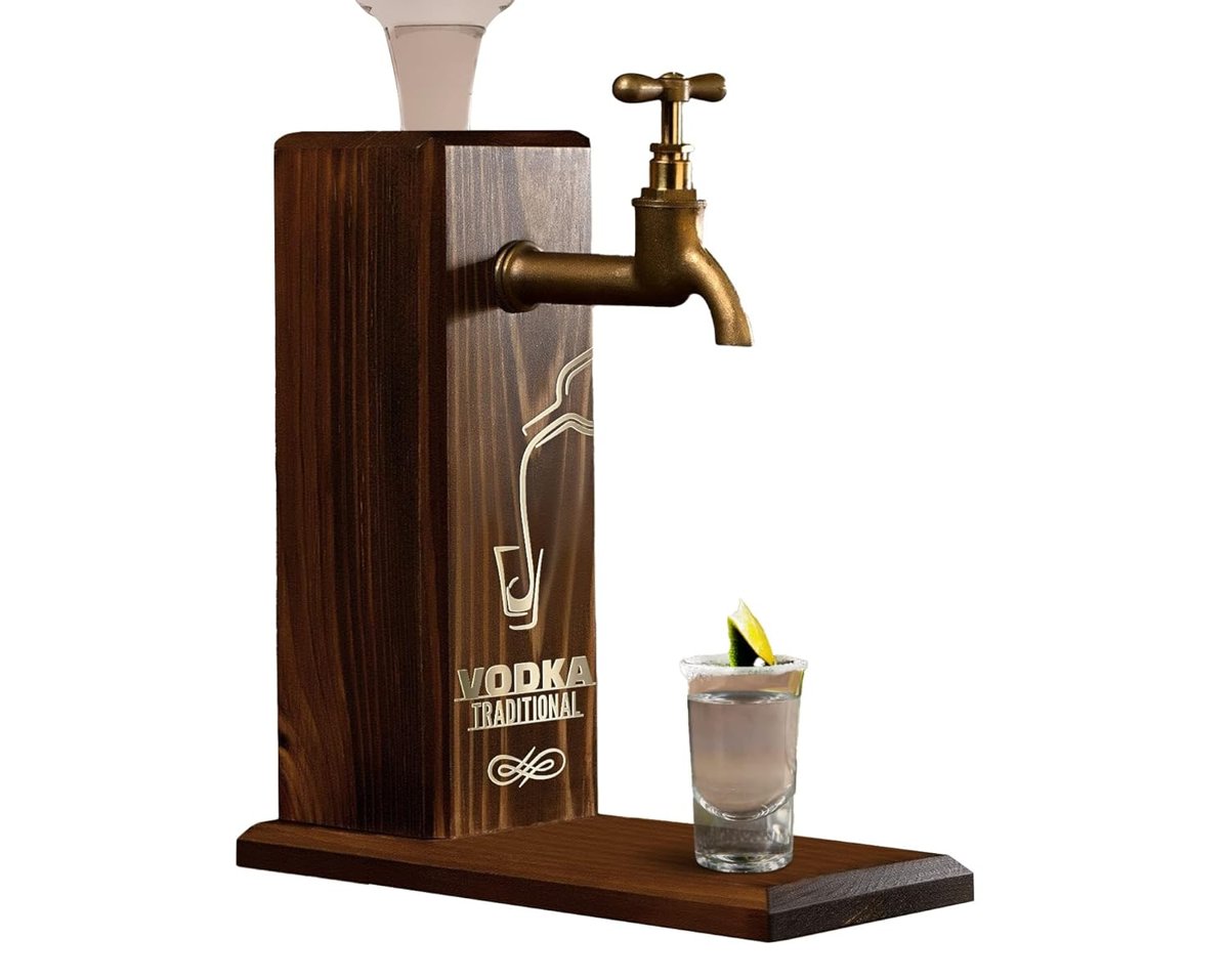 Bk Gift Özel Vodka Baskılı Musluklu Doğal Ahşap İçki Standı, İçki Çeşmesi, Doğum Günü Hediyesi, Ev H