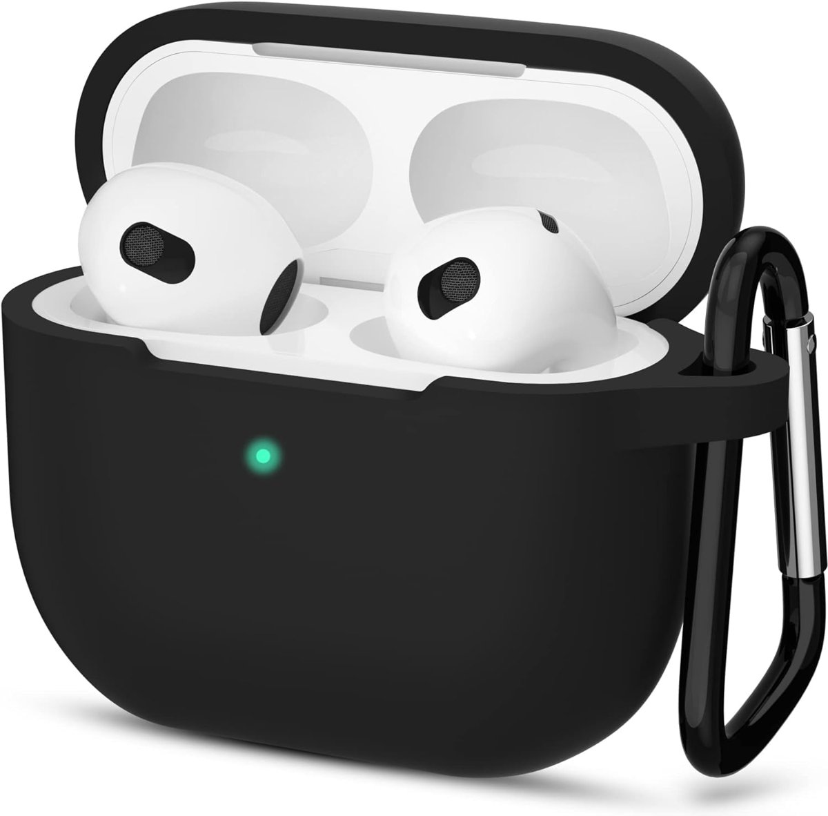 URUCHI AirPods 3. Nesil ile Uyumlu İnce ve Hafif Silikon Kılıf, Yumuşak Esnek Tasarım, Anahtarlıklı, Kablolu ve Kablosuz Şarj Uyumlu – Siyah (A2564 A2565 A2566)