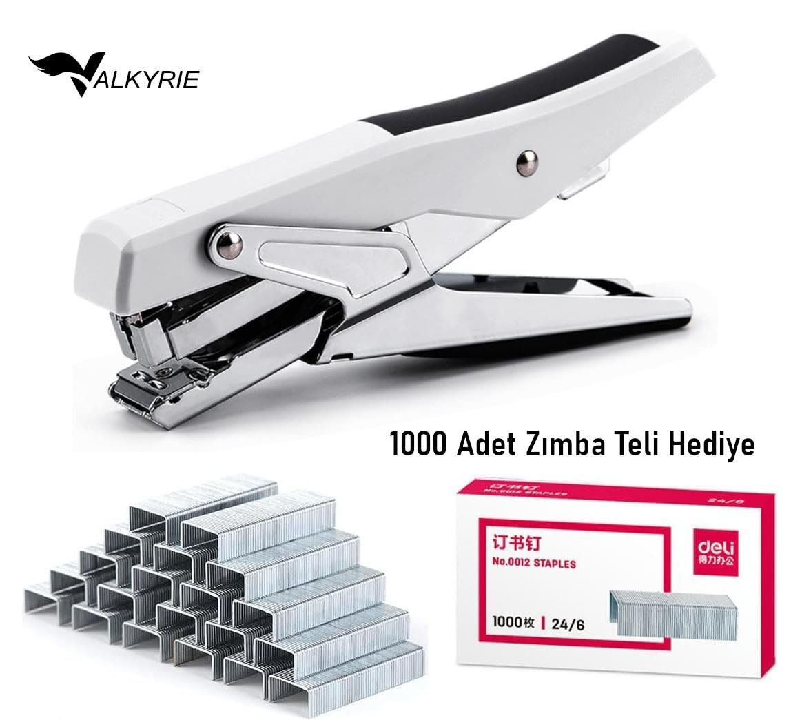 Valkyrie Profesyonel Metal Zımba Tabancası 60 Sayfa Kapasite 1000 Zımba Teli HEDİYE Ofis ve Ev Dayanıklı Beyaz